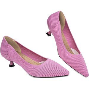 Women's Pink Kitten Heels Pumps Comfortable Knit Closed Toe Heels Casual